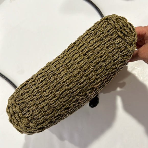 BRIGHTON WOMEN’S WOVEN STRAW JUTE LEATHER CROSSBODY SHOULDER BAG PURSE OLIVE TAN - Picture 5 of 8